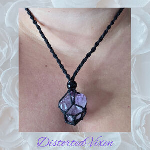 Amethyst Crystal Necklace – Adjustable Macramé Pouch – Healing & Intuition Jewel